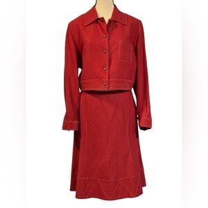 Beautiful Vintage Ron Leal Red Skirt Suit made in Canada Linen and Cotton Blend